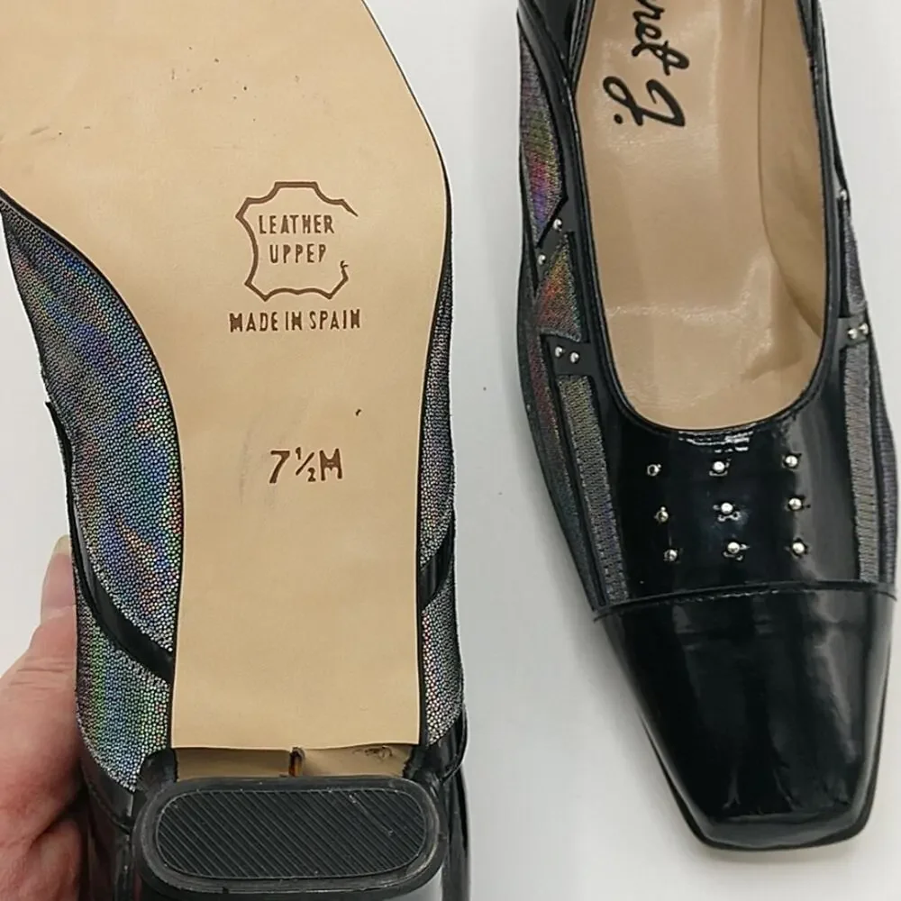 Margaret J Vintage Black Patent & Iridescent Pump size 7 1/2M